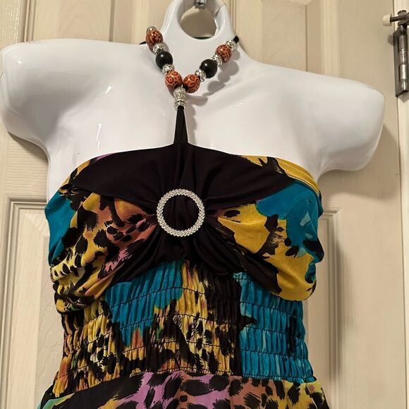 Beaded halter beach dress - size small med - smocked back and under bra area - Picture 2 of 6